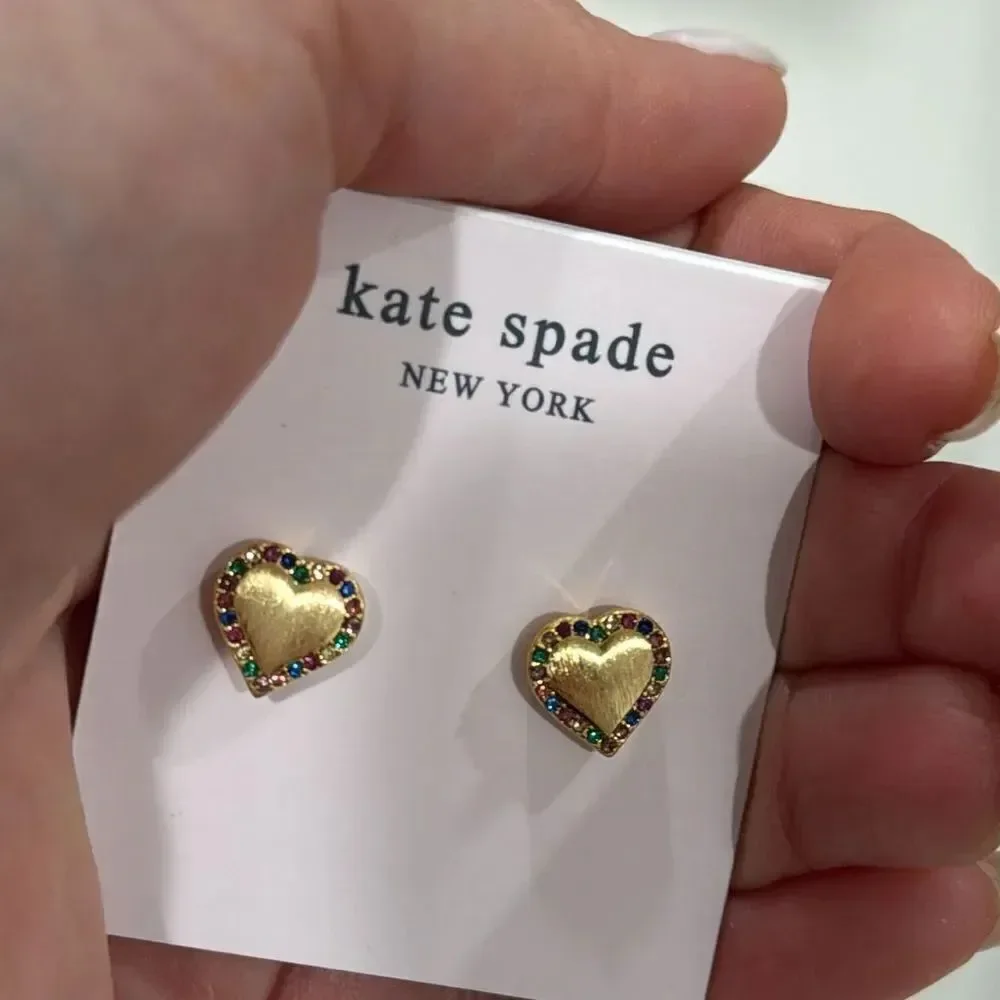 Kate Spade Gold Heart Earrings with stones